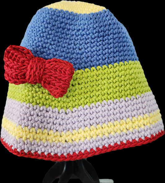 Bucket Hat - Multi Color with Red Bow